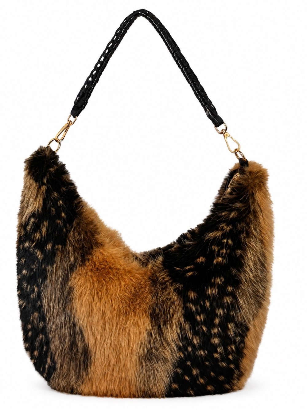 Coco + Carmen Brown and Black Faux Fur Hobo Bag